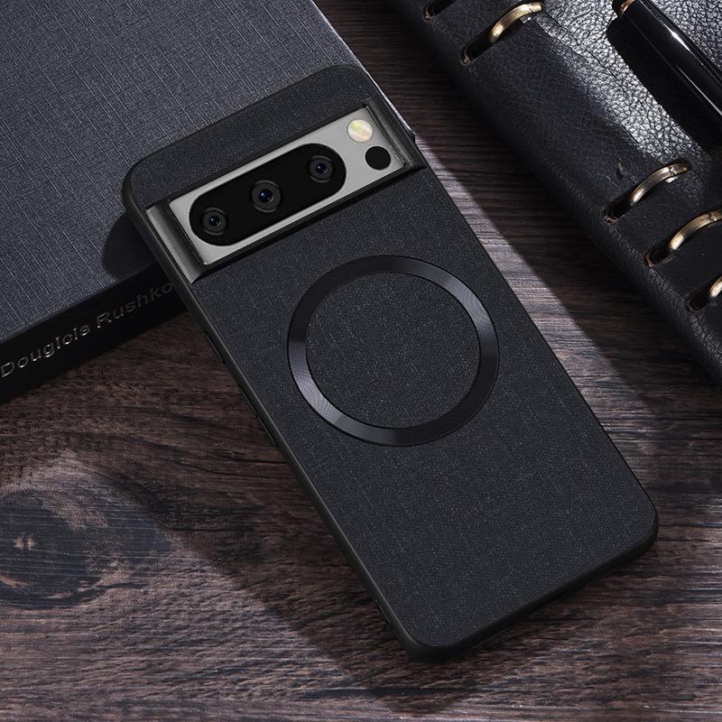 Coque Google Pixel 6/7/8 à Texture Tissu Magnétique Couverture Complète – Couleur Unie