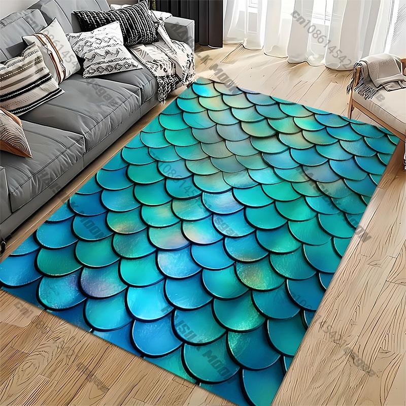 Colorful Iridescent Fish Scales Carpet Yoga Living Room Room Decor Children's Crawling Mat Doormat Area Rug Games Mat