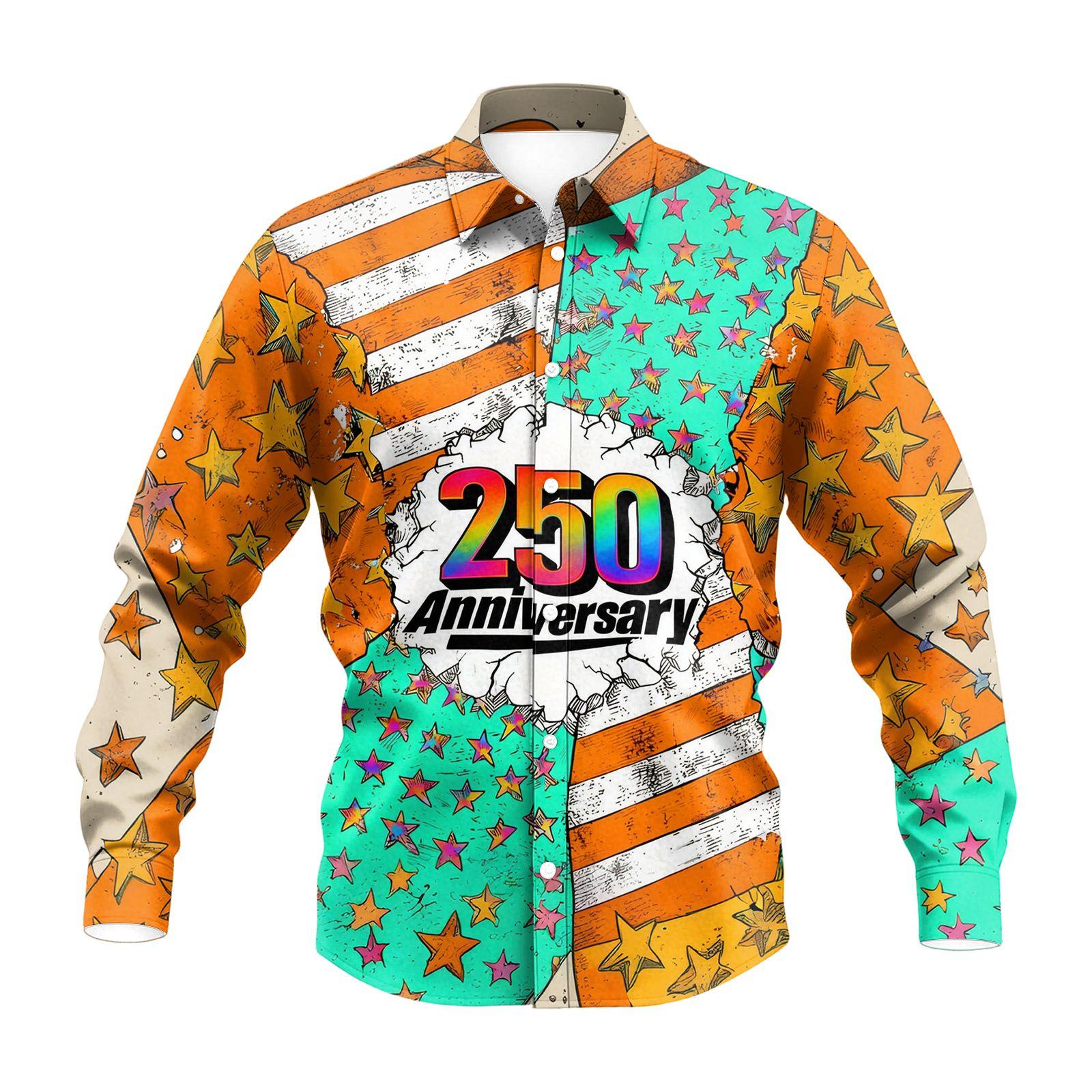 

Us 250Th Anniversary Long Sleeve Shirts For Men 1776-2026 American Flag Shirts M