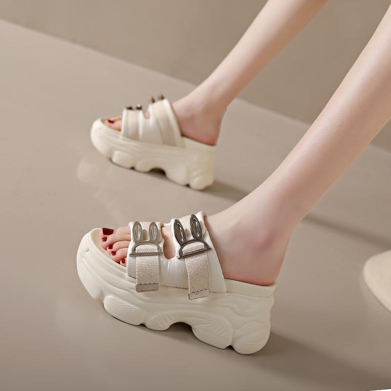 Fashion Woman 8.5CM High Heels Fashion Open Toe Outdoor Beach Slides New Women 2024 Summer Platform Sandals Beige Thick Bottom Slippers