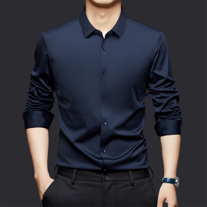 Men's Solid Color Long Sleeve Button Down Shirt Casual Slim Fit Turndown Collar Shirt