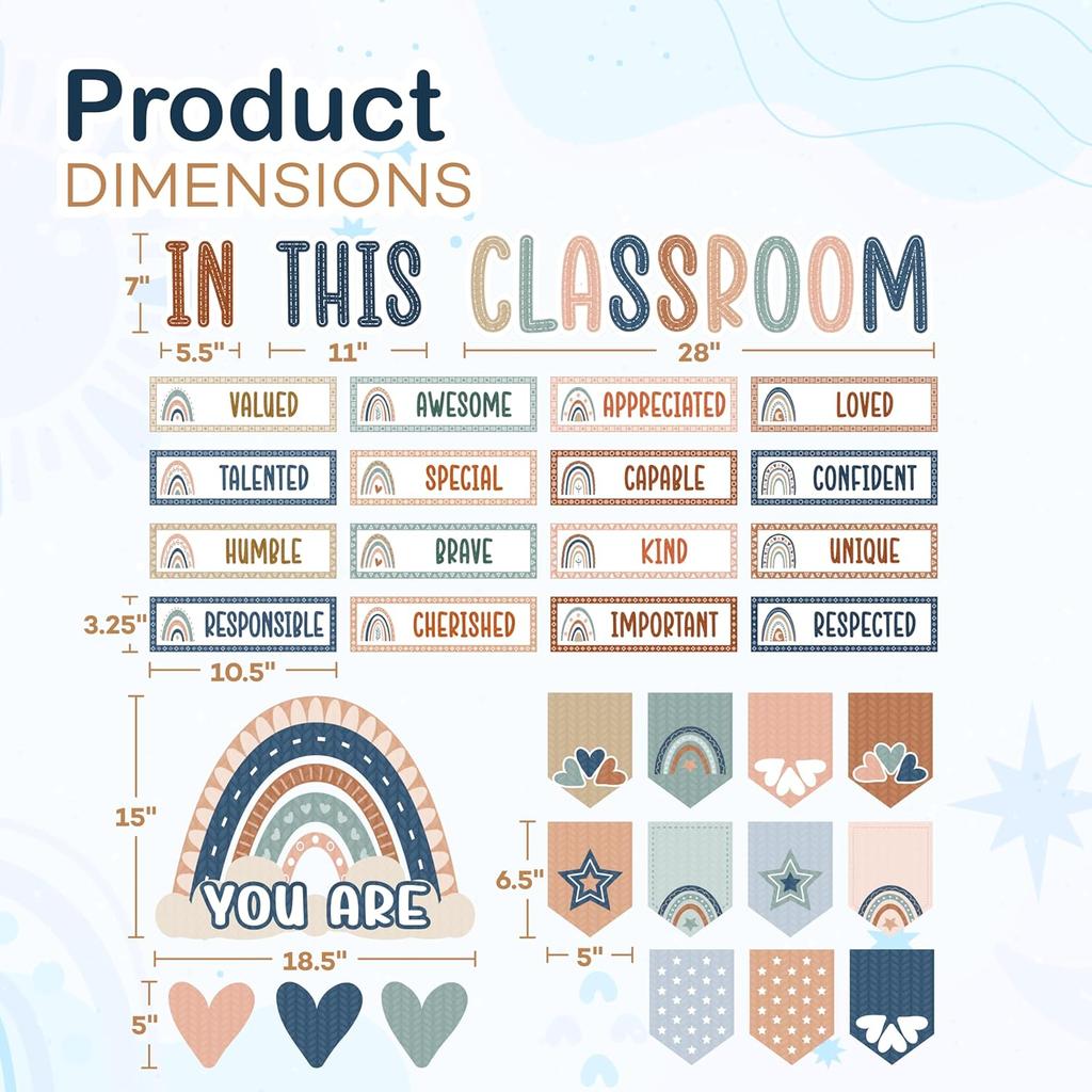 4E's Novelty 36 Pcs “in This Classroom You Are” Boho Classroom Bulletin Board Sets, Boho Motivational Bulletin Board Decorations with Rainbow, &