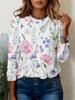 Women Floral Print Long Sleeve T-Shirts Casual O-Neck Pullover Blouses Spring Autumn Vintage Elegant Ladies Loose Tops Shirts