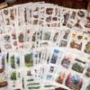 Retro Scenery Die-cut Sticker Book: Washi Paper with Houses, Forests & Coffee Themes