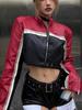 Rose Beauty A Punk Bikercore Colorblock Zipper Studded Detail Crop PU Leather Moto Jacket