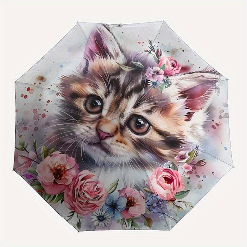 1pc Appealing Kitten & Flower Automatic Opening and Closing Umbrella - Suitable for Various Occasions, Outdoor Activities, Lightweight and Durabl