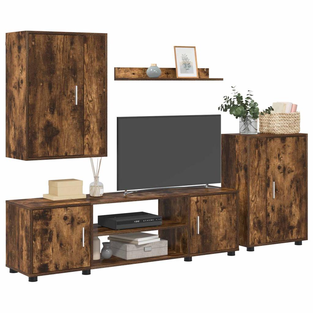 TV Cabinet Set 4 pcs Smoked Oak Engineered Wood