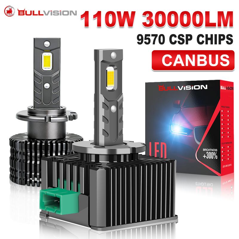Bullvision D1S D3S LED Canbus D2S D5S D4S D8S D1R D3R LED Headlight 4300K 6000K 30000LM Auto Xenon Bulbs Replacement 110W Bulb