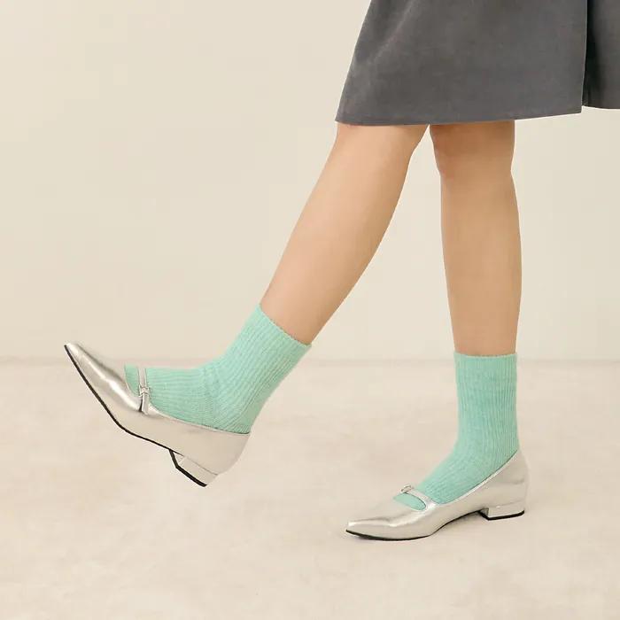 Loose pastel wool ribbed knit socks