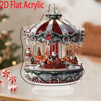 1Pcs Christmas Merry Carousel 2D Christmas Scene Festival Decor Bedroom Office Desktop Ornaments Home Decoration Christmas Gifts