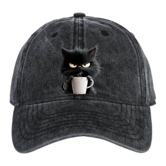 Casquette de baseball à motif chat réglable pare-soleil à bord incurvé chapeau de soleil unisexe style hip hop décontracté casquette café délavée