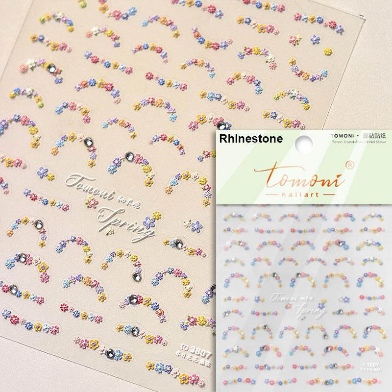 5D Mini Flowers Colorful Wreath Daisy Delicate Shiny Rhinestone Spring Self Adhesive NailArt Decorations Stickers Manicure Decal