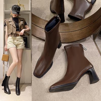 Französisch Britischer Stil kurze Damenstiefel dicker Absatz neue Herbst- und Wintermode vielseitig retro dünner hoher Absatz kurze Stiefel Damen