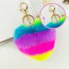 15x10cm Colorful Key Chain For Women Fashion Gifts Fur Keychain Fluffy Faux Rabbit Key Chain Keyring Car Bag Heart Pendant