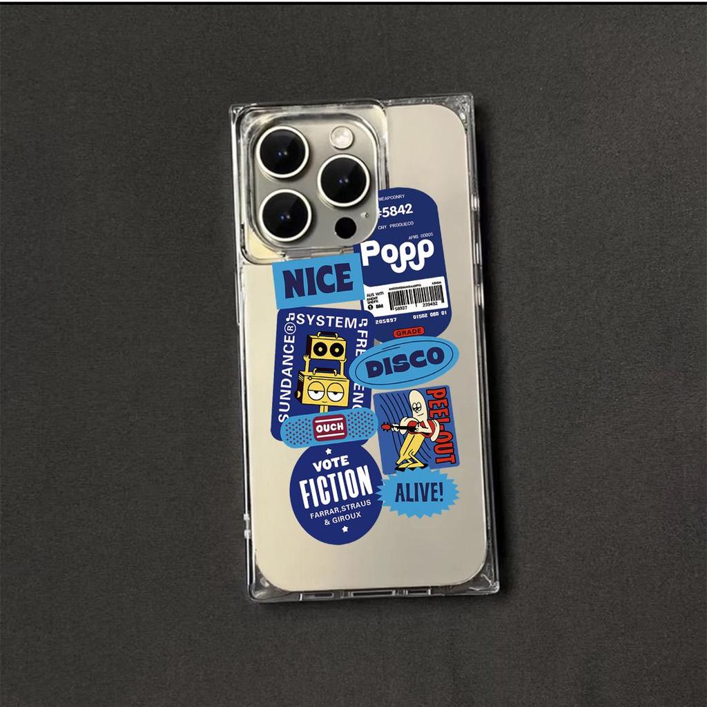 Transparente Quadratische Rückseite Röhrenhülle Schutz Für iPhone 12 13 16 ProMax 14 Pro Max 11 15 Plus Anti-Sauerstoff, Niedliches Cartoon Englisches Muster Hülle