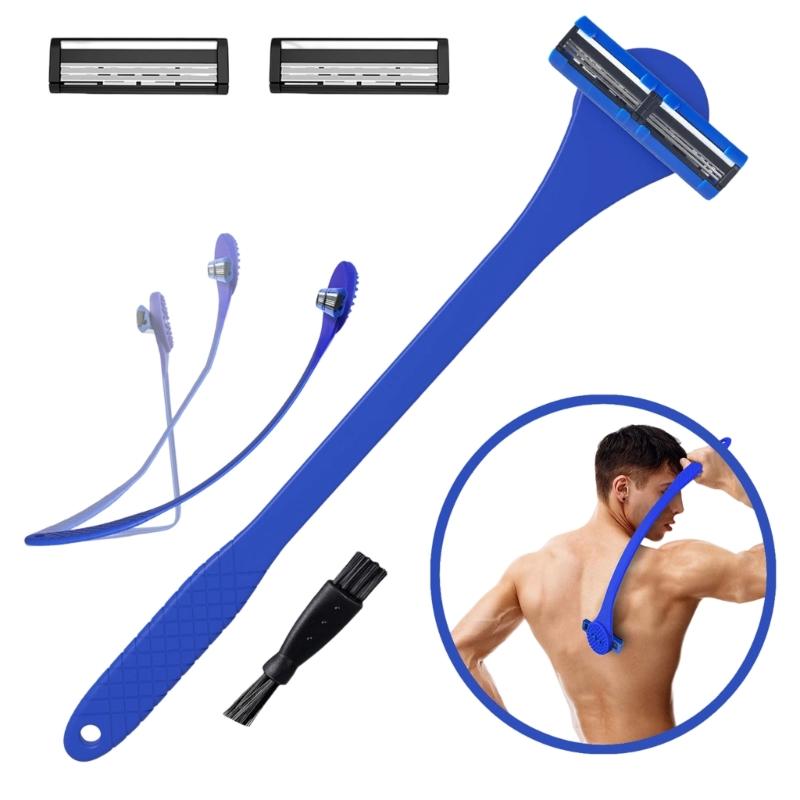 Men s 2 in 1 Shaving and Back Hair Removal Razors Three Layer Blades and Stylish Back Scrubber Grooming for Men синий