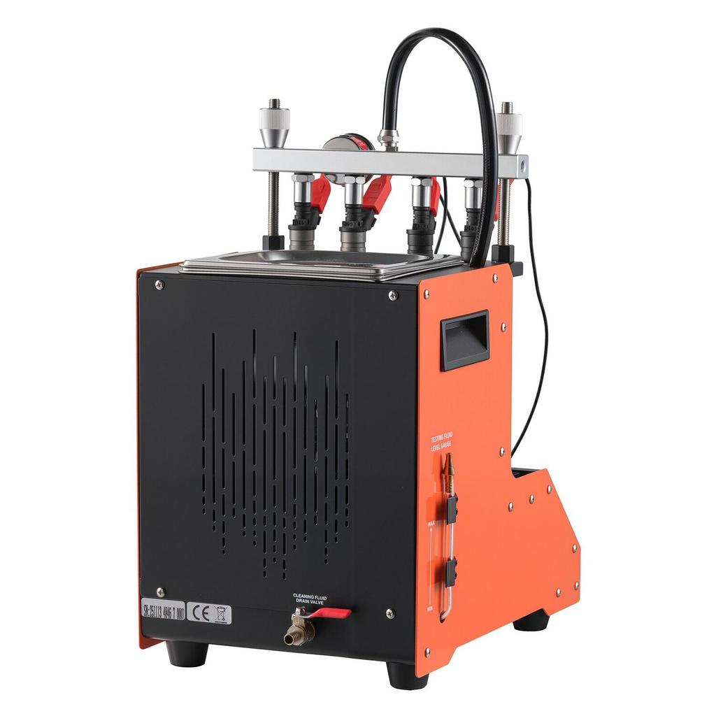 Fuel Injector Cleaner Tester, 9 Test Modes, 4-Cylinder 28kHz Ultrasonic Cleaning Machine, Automotive Injector Cleaner Machine with Drain Valve and 12V