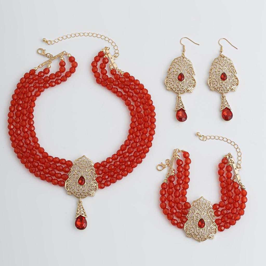 Flerlags perlesmykkesett for kvinner Brud bryllupsbånd Elegante jenter Fargerike perler Anheng Kjede Halskjede Armbånd Ørepyntsett Luksussmykker