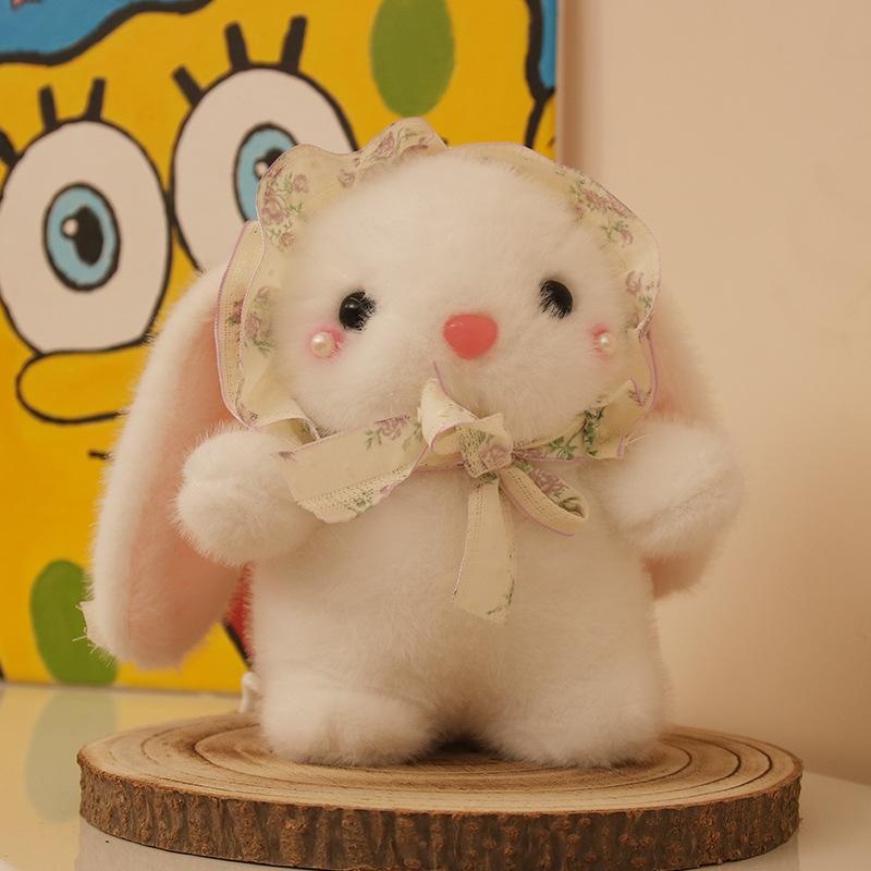 Cute Pudding Rabbit Plush Doll Wearing Hat Little White Rabbit Grab Machine Doll Children's Rag Doll Birthday Gift