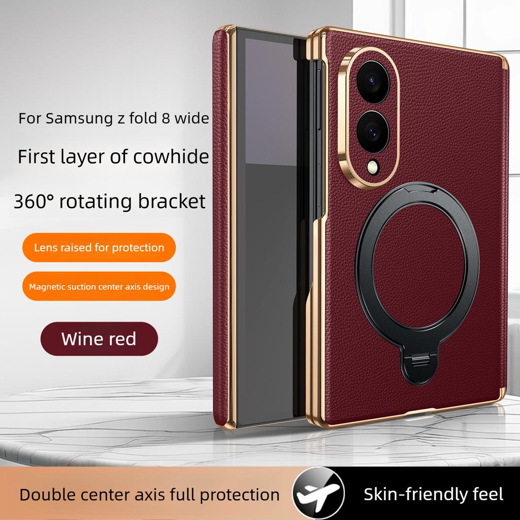 Doppelgelenk-Schutz-Rückseiten-Handyhülle für Samsung Z Fold 8 Fold7/w26 Fold8 Ultra Echtes Leder & Magnetischer drehbarer Ständer Hülle