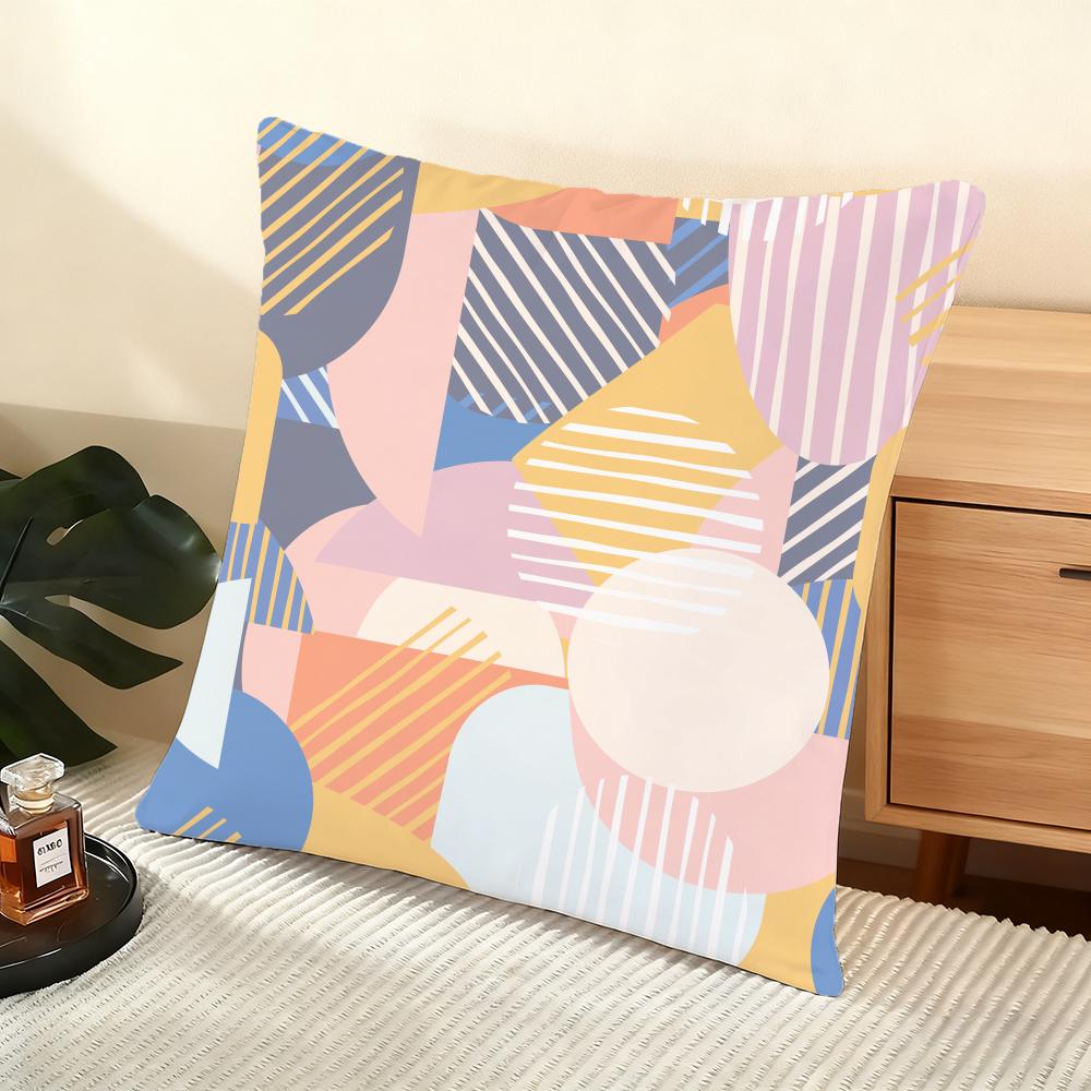 Colorful Geometric Pattern Cushion Cover Soft Short Plush Pillow Cover Smooth Cozy Texture Aesthetic Cushion Case Home Decor