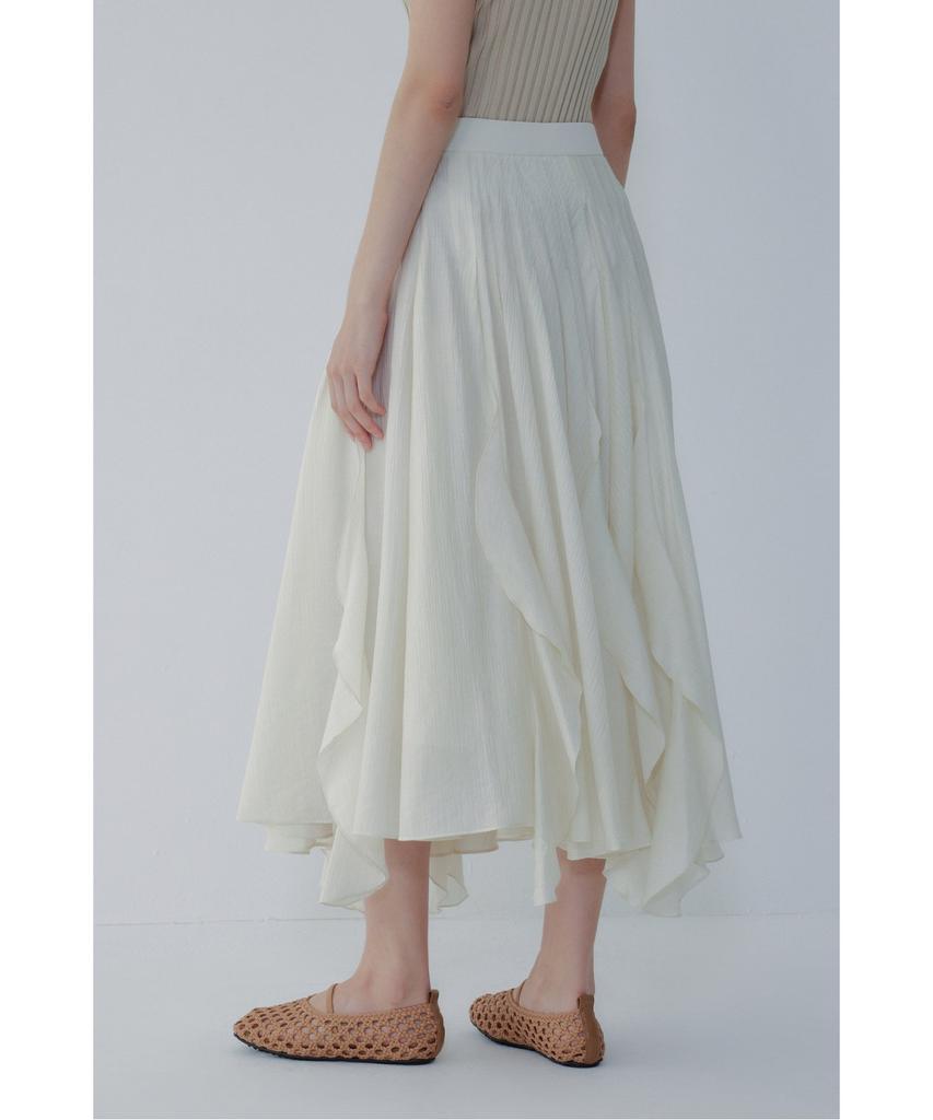 Bobeu Crinkle Ruffle Long Skirt_Ivory_7156235004