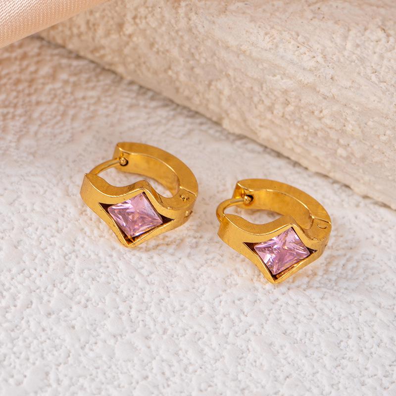 Elegante Wassertropfen Lila Zirkon Rhombus Titanstahl Ohrringe - Damen Hochwertige Nicht-verblassende Herzstecker