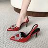 Women's Sandals 2025 Summer New Luxury Shiny Rhinrhinese Embellished Pointy Comfortable Non-slip Stiletto Heels for Women