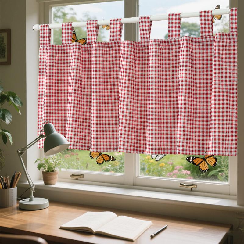 

Потовщені друковані картаті короткі штори для вікна вітальні, спальні, кухні, що блокують, декоративні маленькі штори 100x45cm 1PC червоний