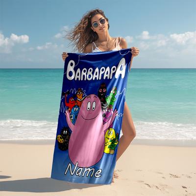 Personalized Customized Proof Beach Towel with Barbapapa  Pattern - Soft, Absorbent, Quick-drying, Perfect Swimming, Camping&bathing