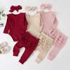 Yürüyor Çocuk Bebek Kız Kalp Baskı Fırfırlı Tulum + Pantolon + Saç Bantları Kıyafetler