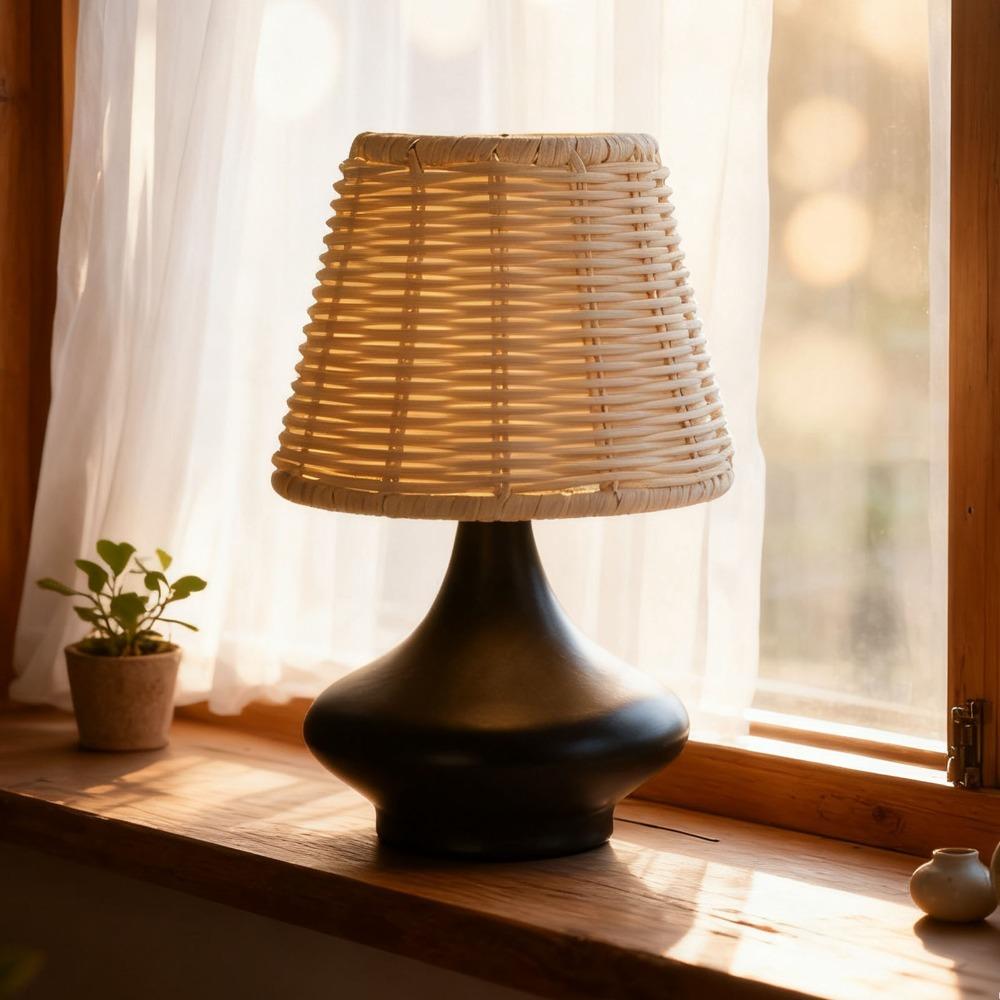 Handmade Bedside Table Lamp Bambusoidea Woven Woven End Table Lamp  Kitchen Counter
