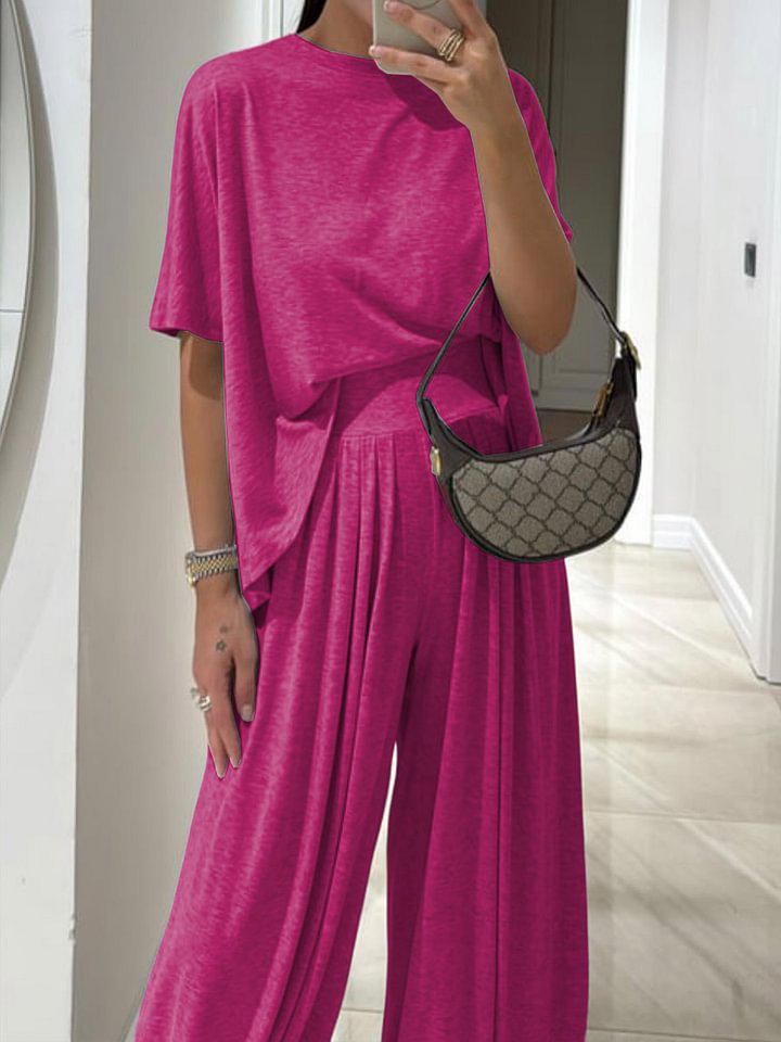 2025 Women's Drapey Wide-Leg Pants Two-Piece Set - Professional Casual Loose Fit with Solid Colors
