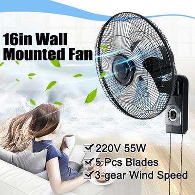 Ventilador de Refrigeração Ajustável de 3 Níveis de 16 Polegadas 220V Ventilador Oscilante Doméstico Ventilador de Parede Ventilador de Parede de 55W