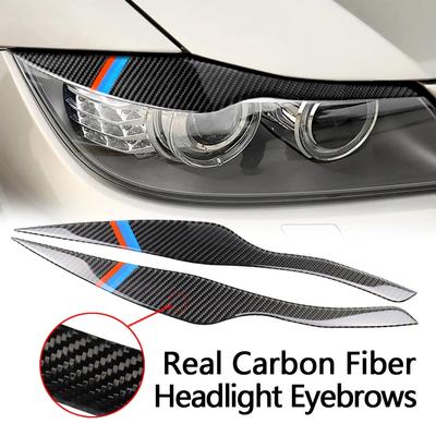 1Pair Real Carbon Fiber Headlight Eyebrow Eyelid Cover For BMW 3 Series E90 E91 2006 2007 2008 2009 2010 2011 Car