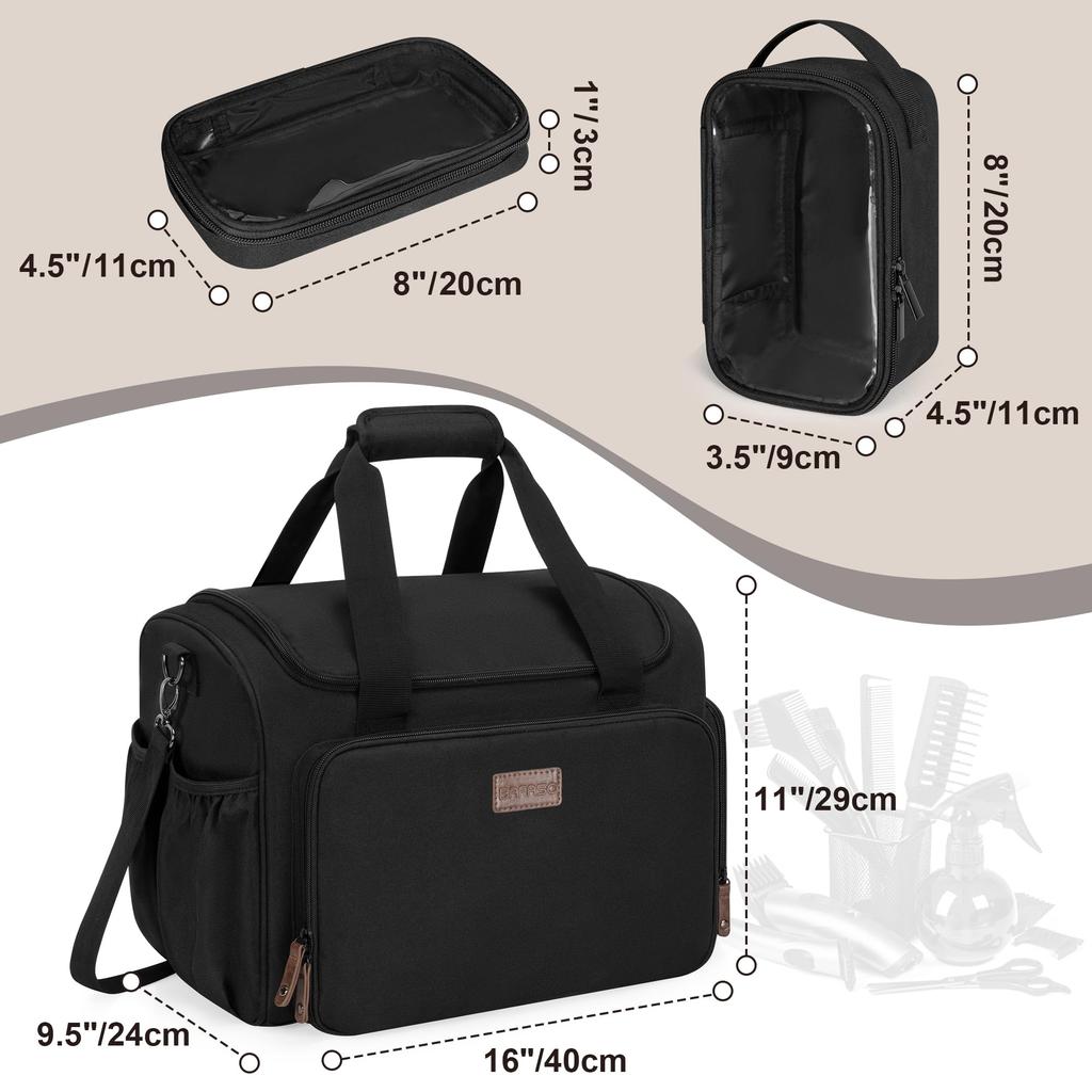 BAFASO Barber Tool Bag Black, Hairdressing & Grooming Supplies Organizer with Dividers, 2 Storage Pouches & Insulated Lining, Bag Only