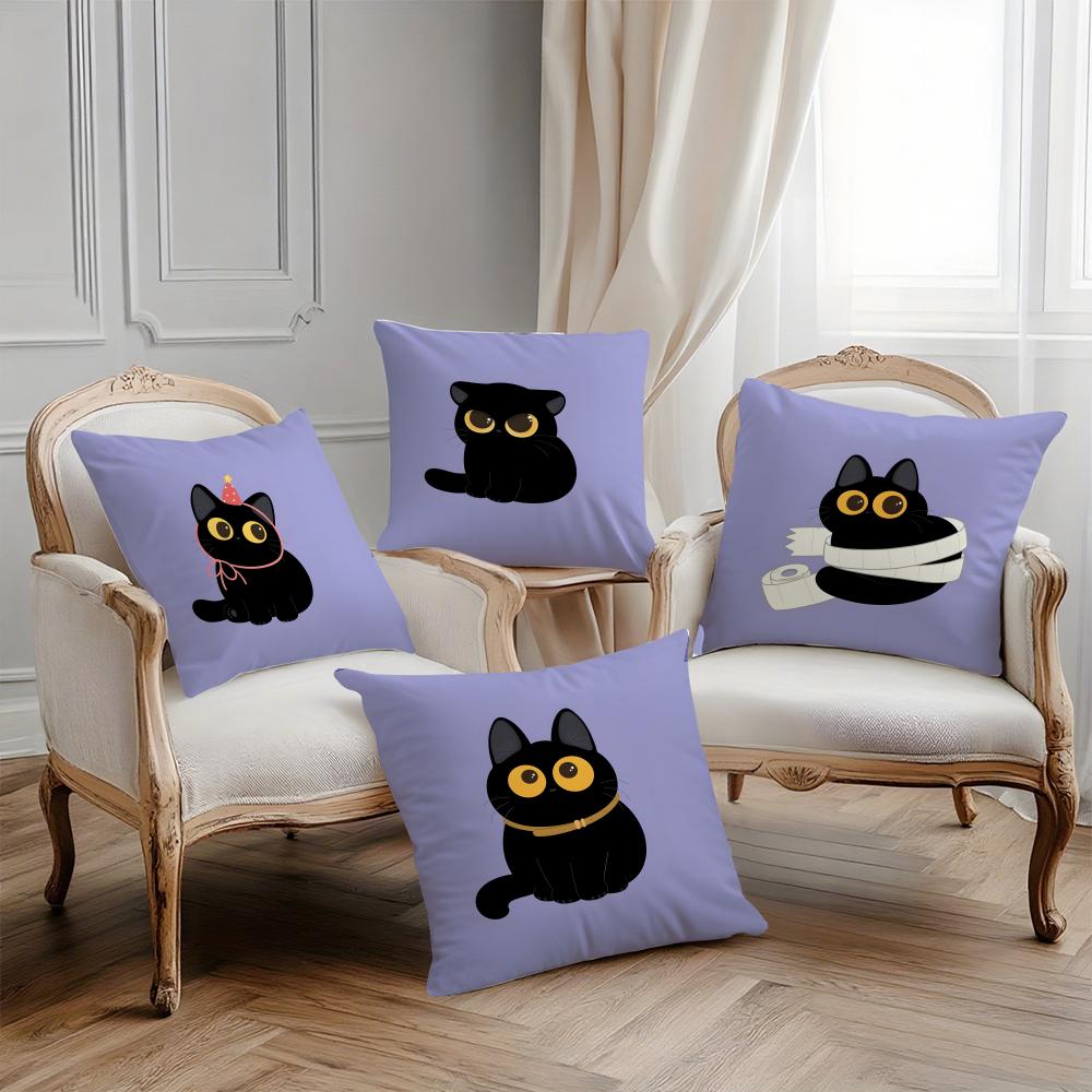 Cartoon Cute Black Cat Home Pillow Case Printing Pillowcase Living Room Sofa Cushion Cover Bedroom Room Decor