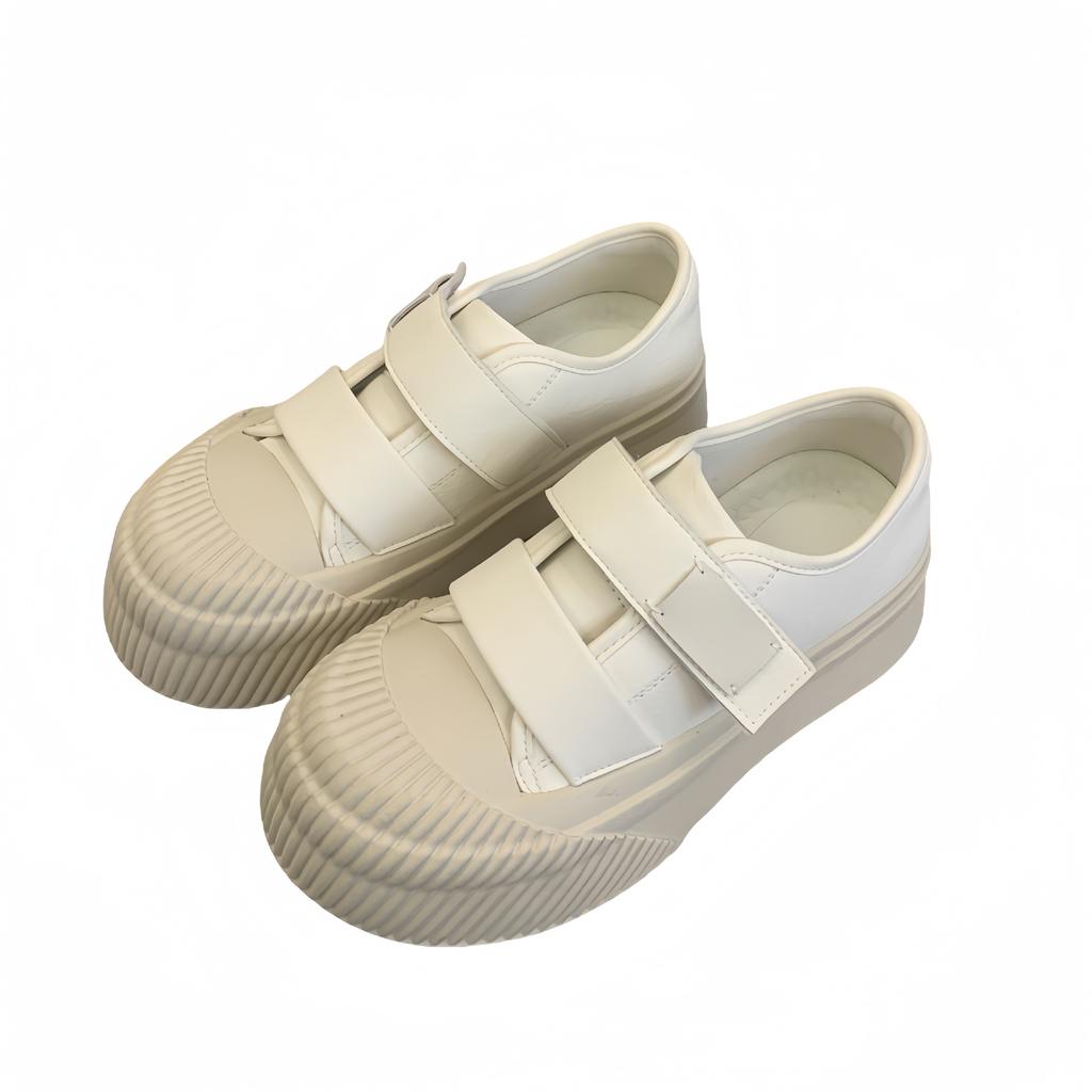 2025 Autumn and Winter New Soft Cute~ Big Round Head Velcro Biscuits Leather Platform Casual Shoes Women's Little White Shoe Board