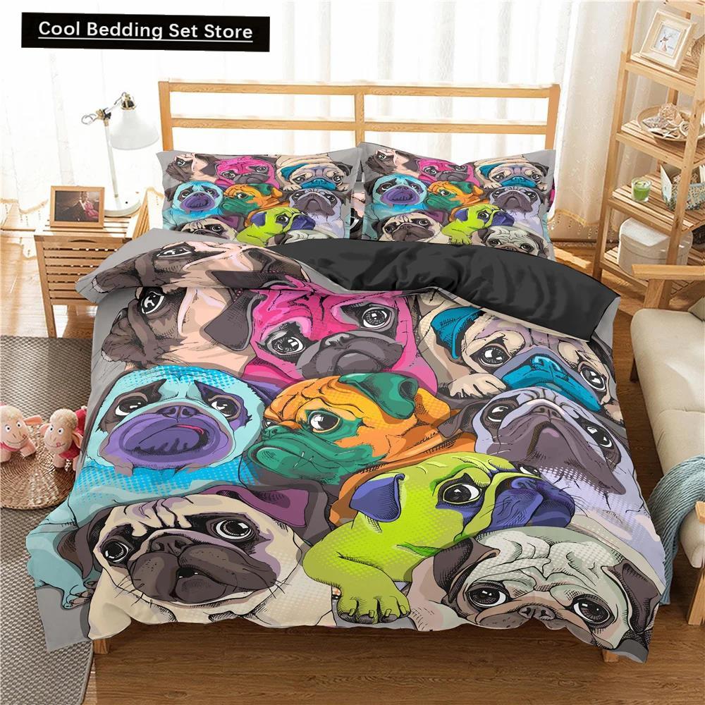 Cute Animal Bedding Set Cartoon Pug Dog Duvet Cover Sets Kids Comforter Cover Queen King Twin Single Size Polyester Quilt Cover