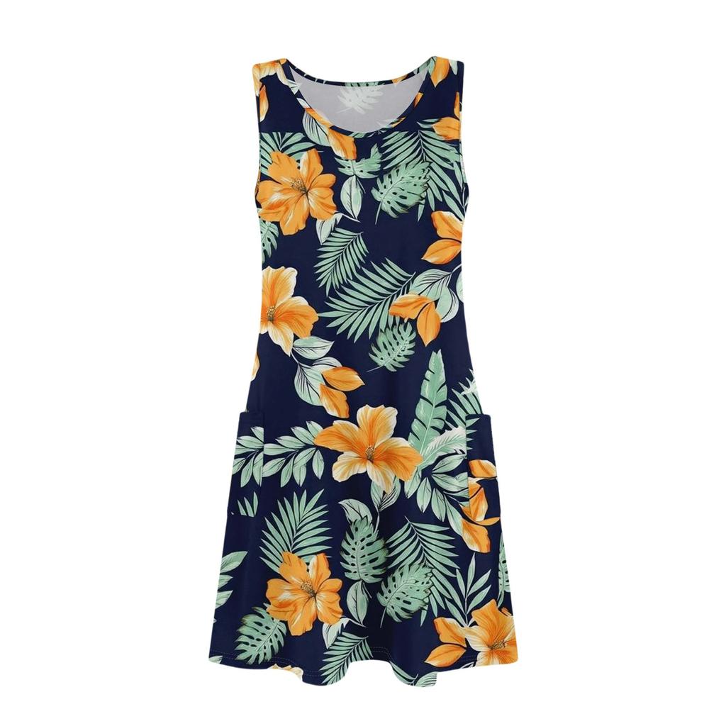 Women's Casual Sundress With Pockets Summer Boho Beach Dress Floral Blouses For Women T-Shirts Dress V Neck Loose Tank Dresses