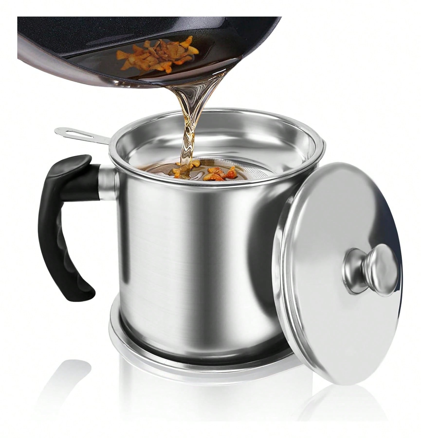 Bacon Grease Container With Strainer,Kitchen Stainless Steel Oil Container Can With Strainer And Anti-Slip Coaster Tray серебряный