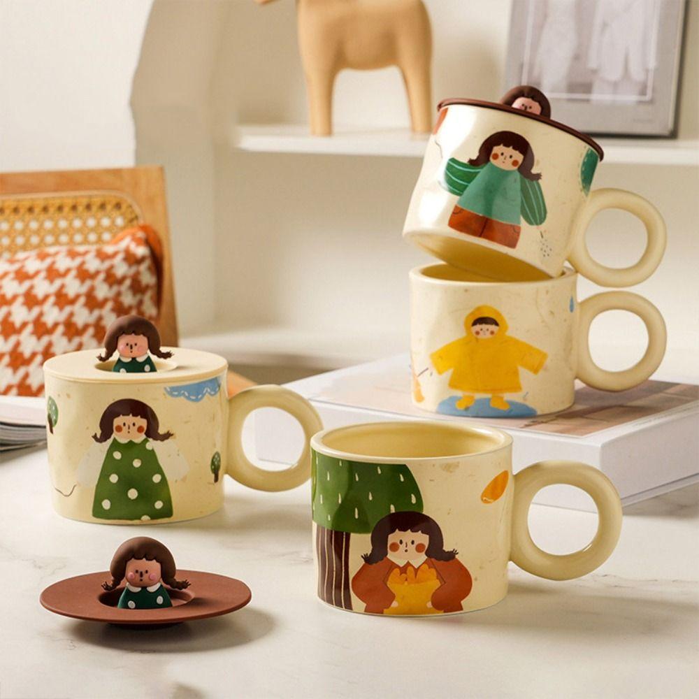 420ml Capacity Ceramic Coffee Mugs Handpainted Cartoon Retro Style Tableware  Breakfast Dining