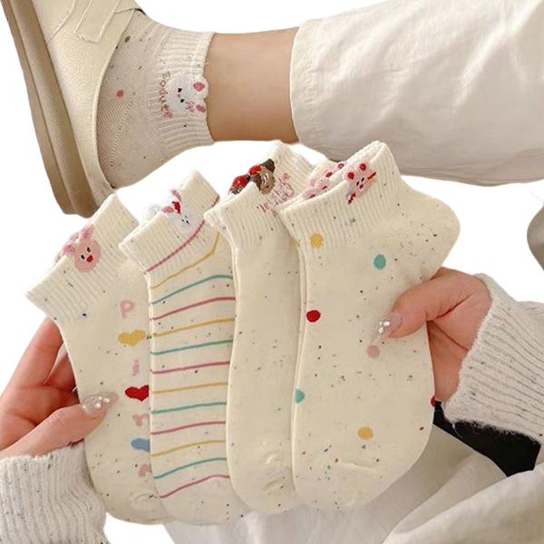 Women's Dot Yarn Boat Socks Trendy Cute Shallow Invisible Socks Cartoon Japanese Style Bunny 3D Socks
