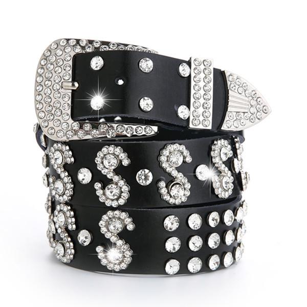 Women's Rhinestone Leather Belt – Fashionable Korean Style Wide Belt for Jeans
