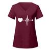 European and American Nurse Caregiver V-Neck Print Shirt with Large Pocket, Short Sleeve T-shirt for Women