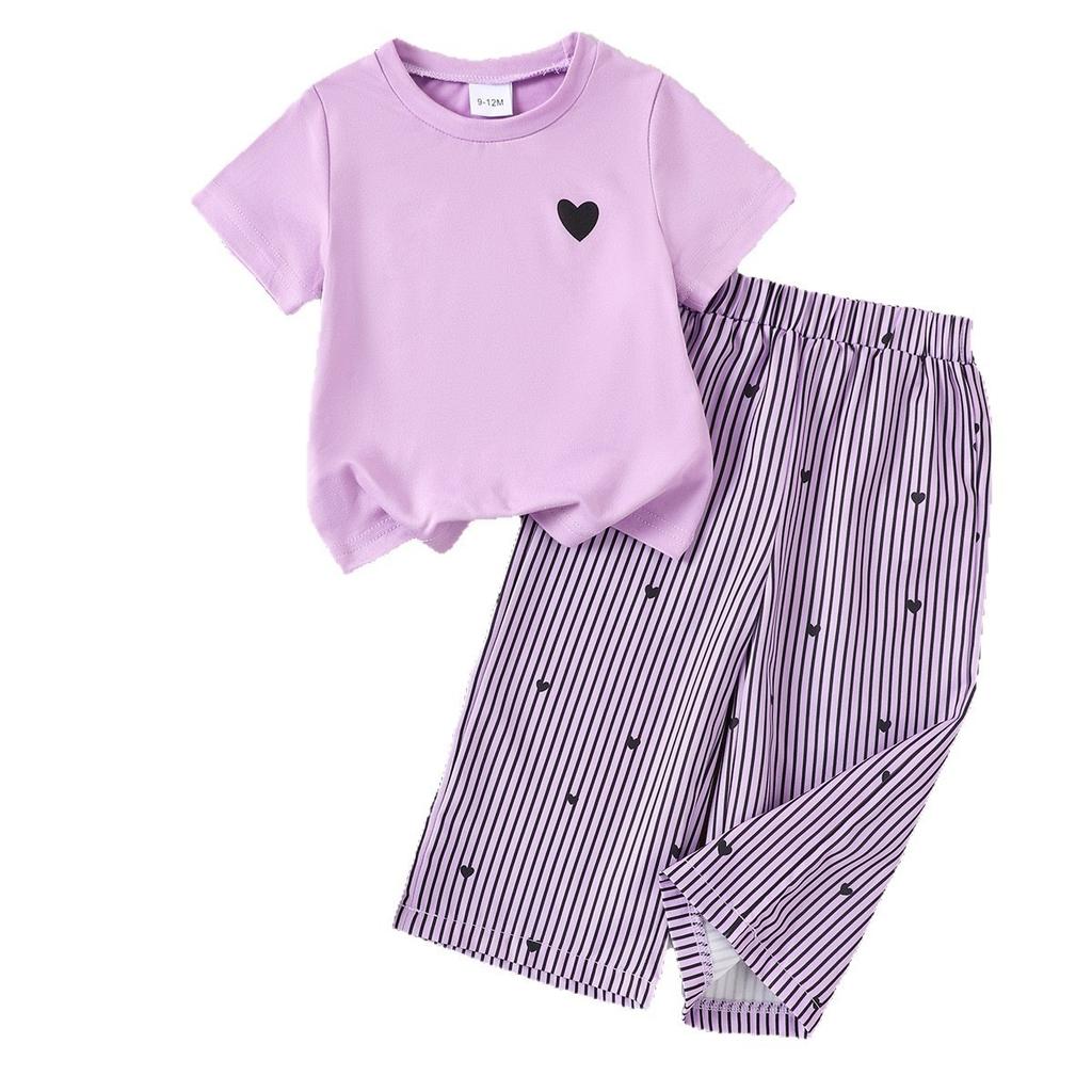 Girls' Simple Set Summer Children's Casual Top and Wide-leg Pants Two-piece Set