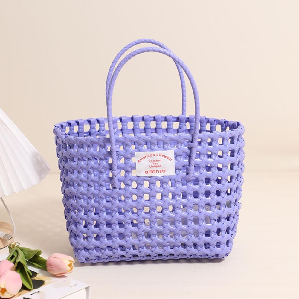

Пляжная сумка-тоут в богемном стиле, сумка-корзина для овощей в отпускном стиле, милая сумка с полым плетением, лето фиолетовый