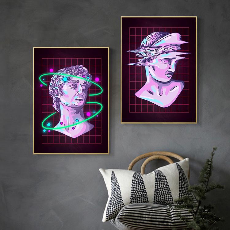 Neon Effect Vaporwave Glitch Sculpture Posters Print Canvas Painting Abstract Wall Art Picture For Modern Living Room Home Decor
