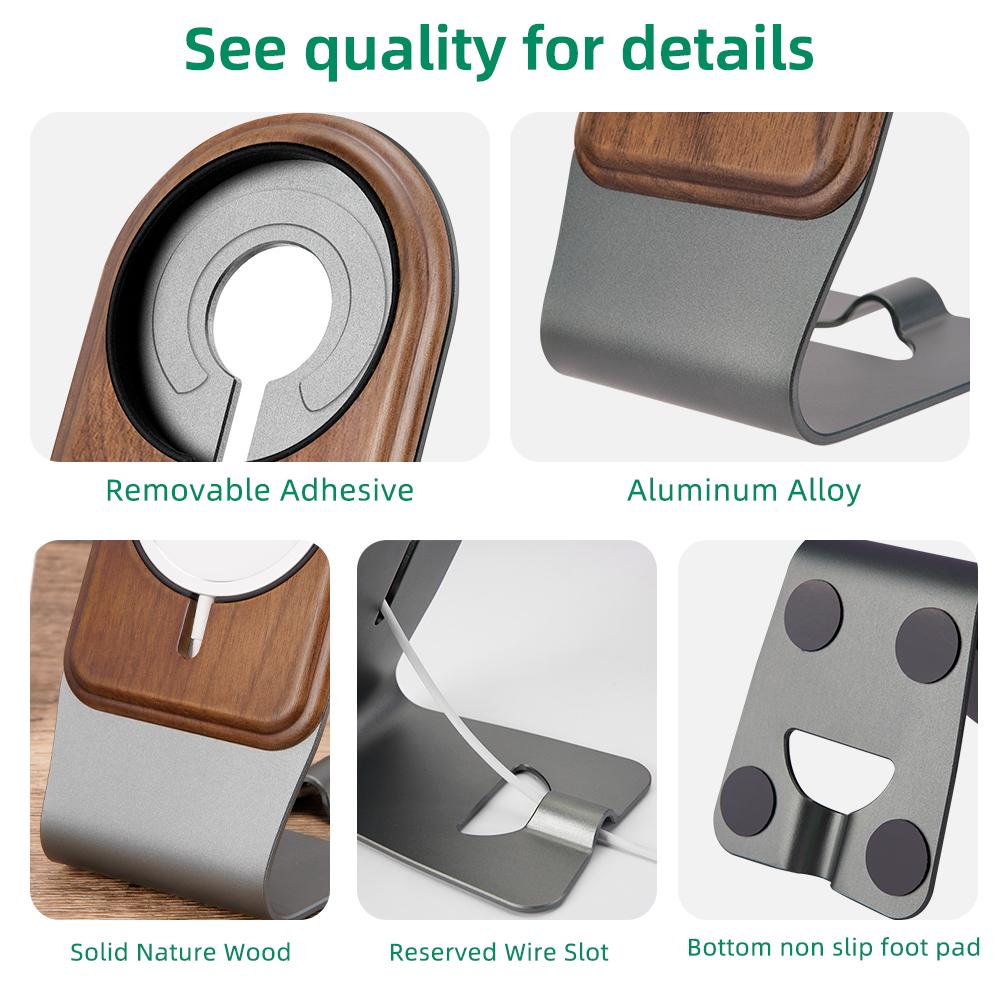 Apple iPhone 15 Magsafe Wooden Wireless Charging Phone Stand Aluminum Alloy Desktop Phone Stand
