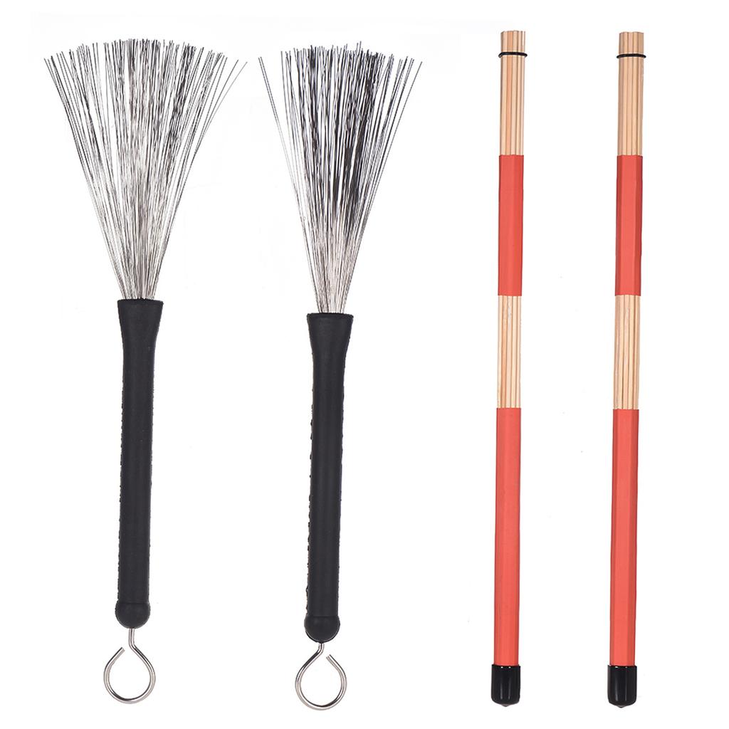 1 pereche de bețișoare de tobe + 1 pereche de perii de tobe Set de bețe de tobă cu geantă de depozitare pentru muzică populară jazz